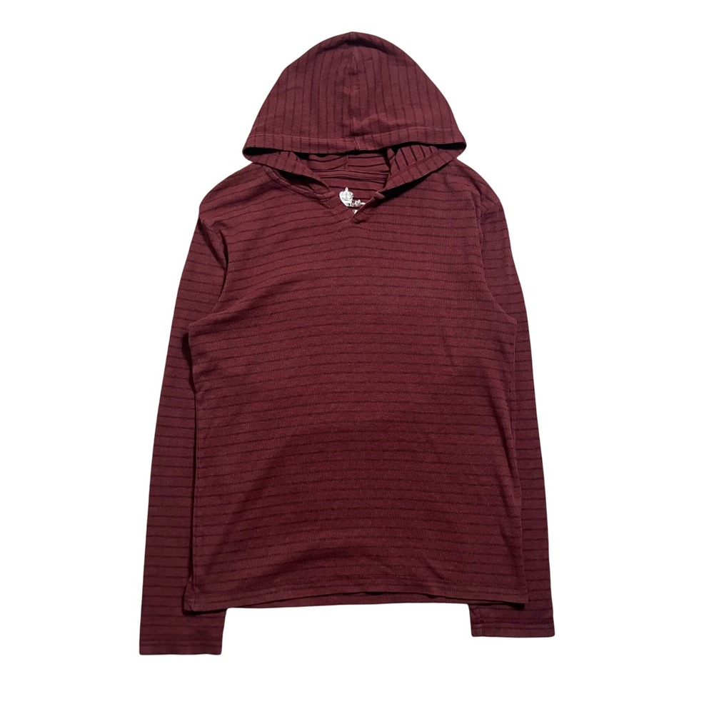 Y2K Helix Burgundy Striped Long Sleeve Hoodie Pullover Size Small